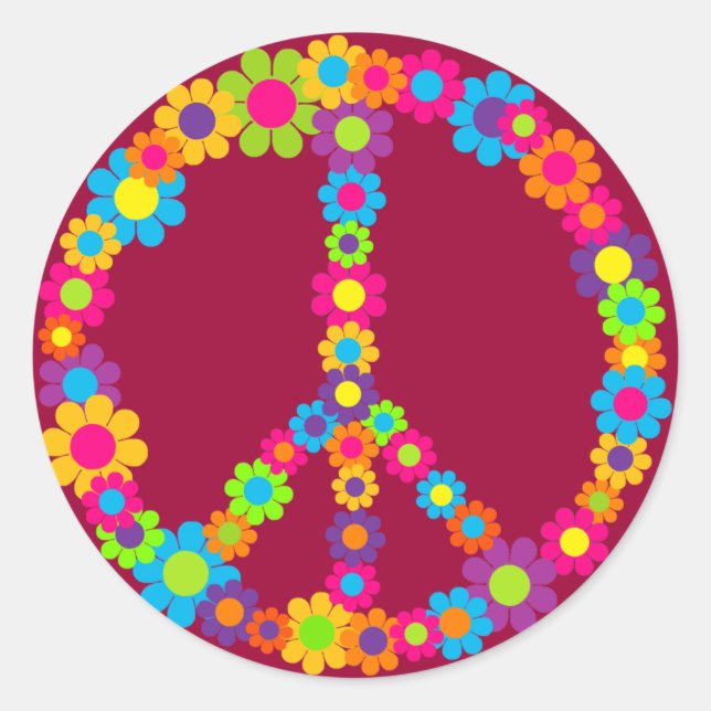 Flower Power Peace Classic Round Sticker (Front)
