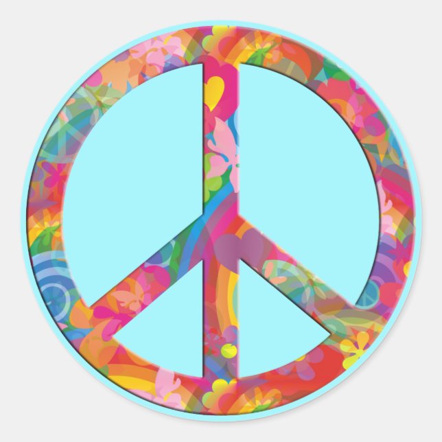 Flower Power Peace | cyan Classic Round Sticker (Front)