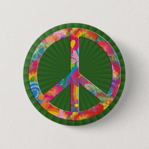 Flower Power Peace   green shine Pinback Button