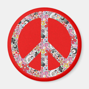 Flower Power Peace I   fire red splatter Magnet