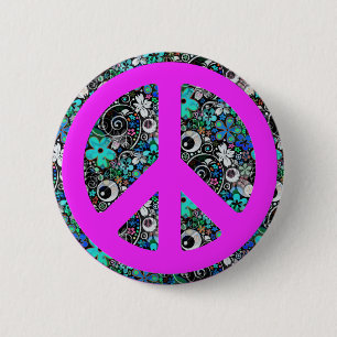 Flower Power Peace II   pink Button