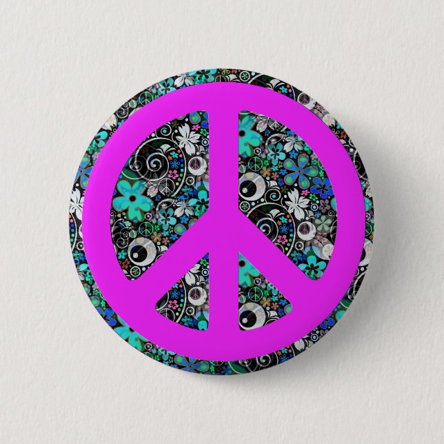 Flower Power Peace II | pink Button (Front)