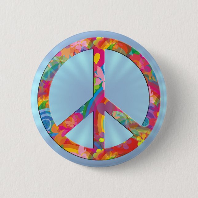 Flower Power Peace | lightblue shine Button (Front)