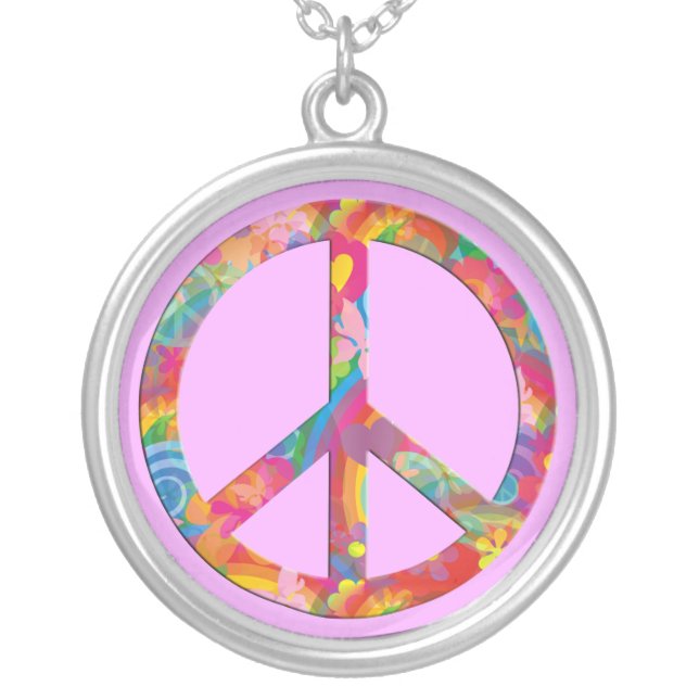 Flower Power Peace | lightpink Silver Plated Necklace (Front)
