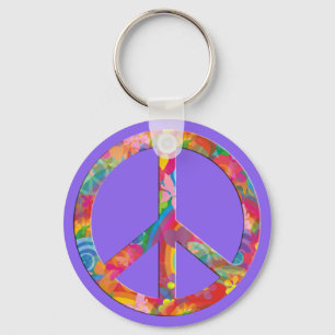 Flower Power Peace   lila Keychain