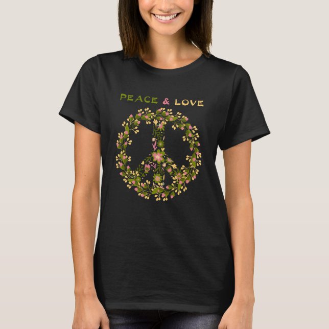 Flower Power Peace Love  60s 70s Hippie Costume T-Shirt (Front)