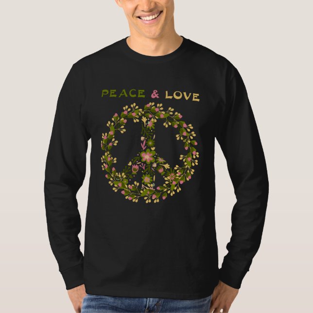 Flower Power Peace Love  60s 70s Hippie Costume T-Shirt (Front)