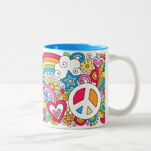 Flower Power Peace Love & Happiness Rainbow Mug ♥