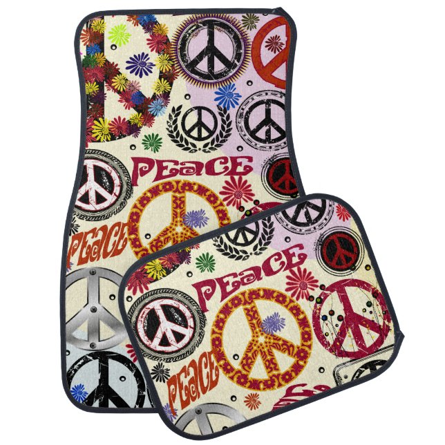 Flower Power Peace & Love Hippie Car Floor Mat (Set)
