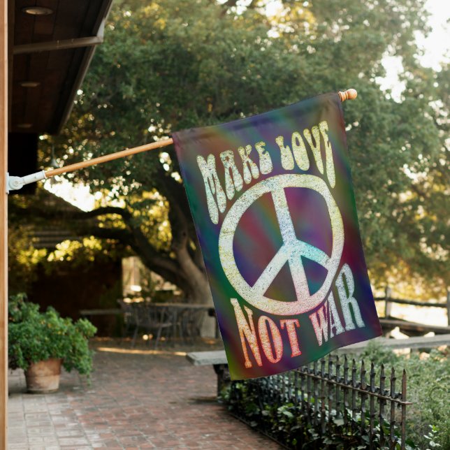 Flower Power Peace - Make Love Not War 1 House Flag (In SItu)