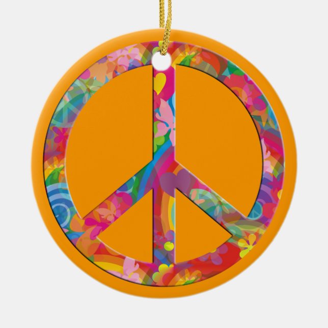 Flower Power Peace | orange Ceramic Ornament (Front)