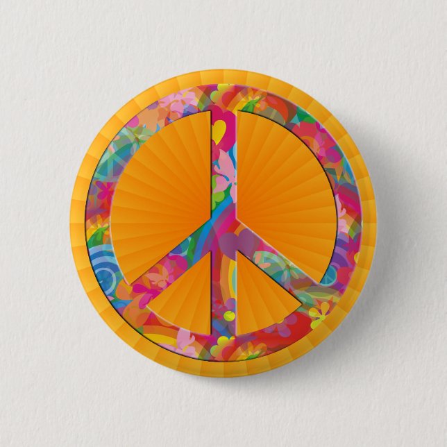 Flower Power Peace | orange shine Button (Front)