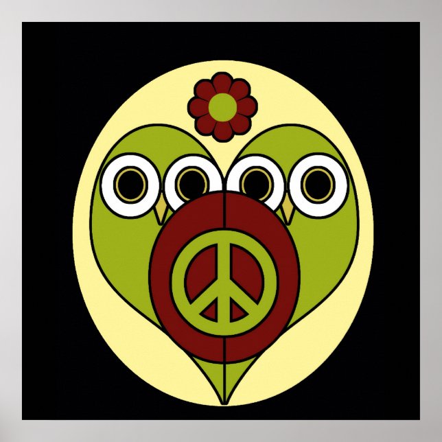 Flower Power Peace Owls Poster (Front)