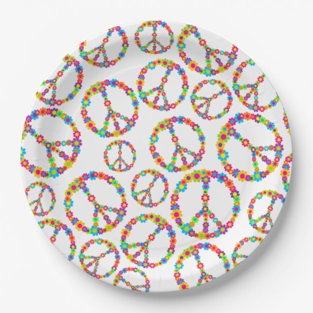 Flower Power Peace Paper Plates (Front)