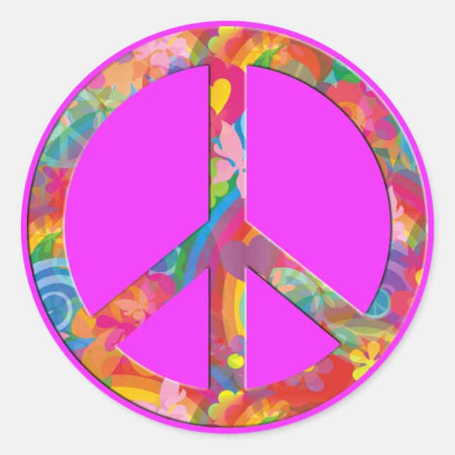 Flower Power Peace | pink Classic Round Sticker (Front)