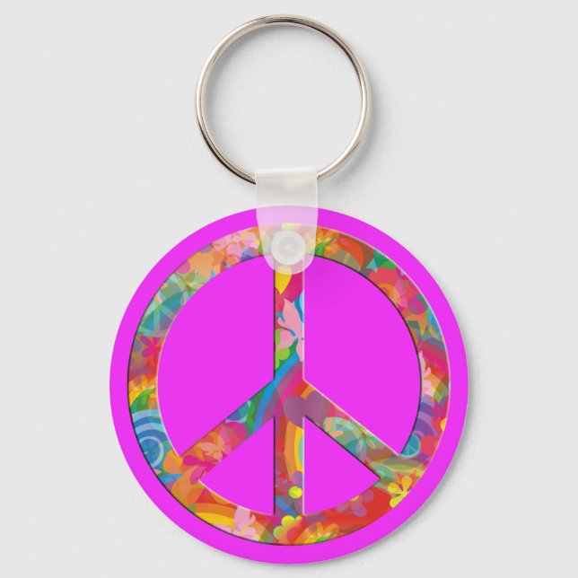 Flower Power Peace | pink Keychain (Front)