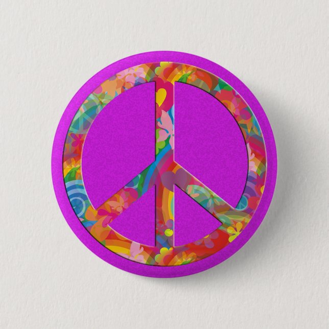 Flower Power Peace | pink splatter Button (Front)