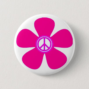 Flower Power Peace Sign Button