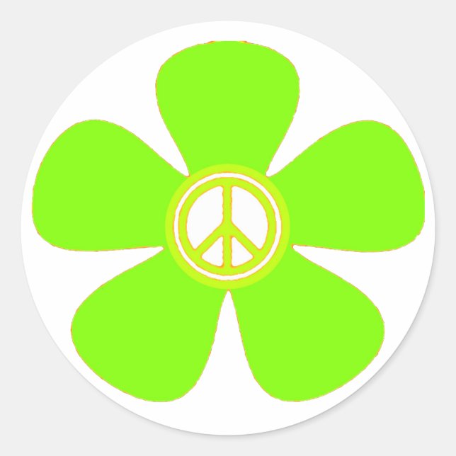 Flower Power Peace Sign Classic Round Sticker (Front)
