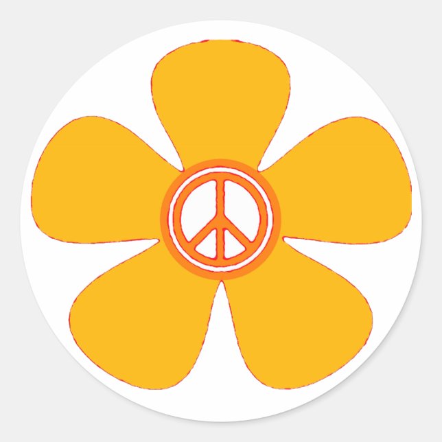 Flower Power Peace Sign Classic Round Sticker (Front)