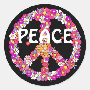 Flower Power Peace Sign Classic Round Sticker