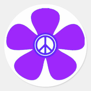 Flower Power Peace Sign Classic Round Sticker
