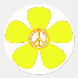 Flower Power Peace Sign Classic Round Sticker