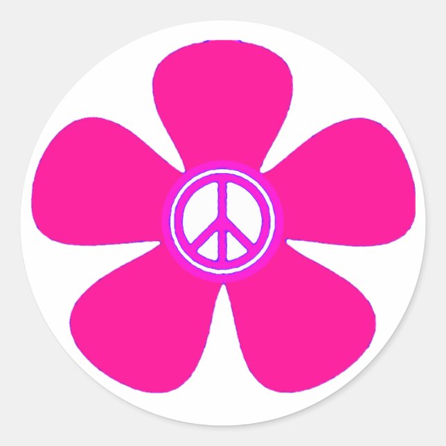 Flower Power Peace Sign Classic Round Sticker (Front)