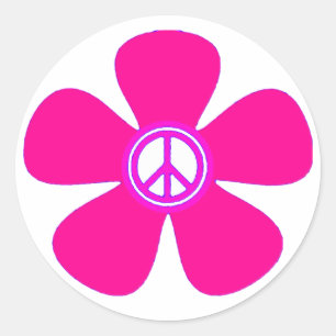 Flower Power Peace Sign Classic Round Sticker