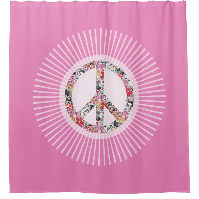 Flower Power Peace sign I + your backgr. & ideas Shower Curtain (Front)