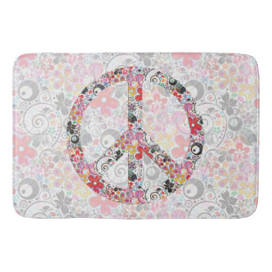 Flower Power Peace sign II + your backgr. & ideas Bathroom Mat
