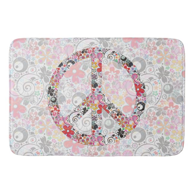Flower Power Peace sign II + your backgr. & ideas Bathroom Mat (Front)
