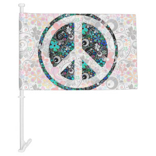 Flower Power Peace sign II + your backgr. & ideas Car Flag