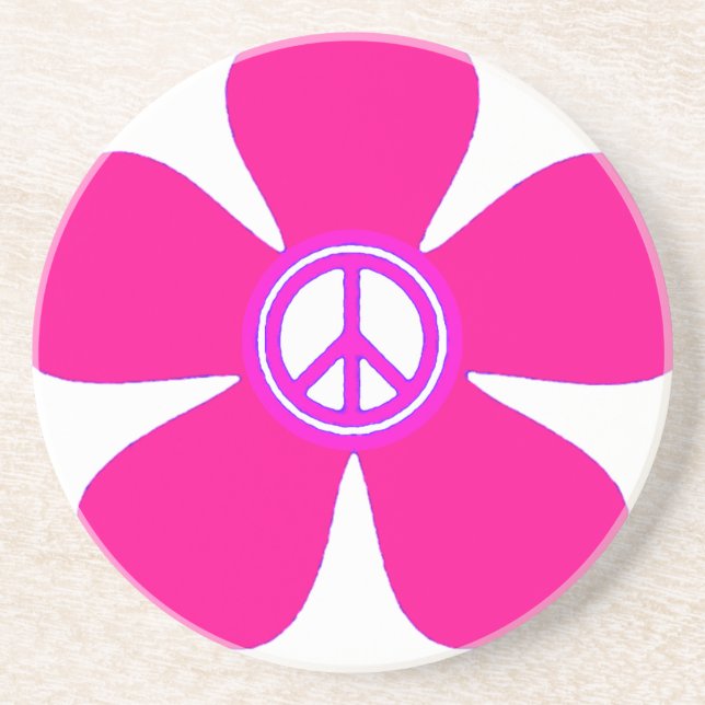 Flower Power Peace Sign Sandstone Coaster (Front)