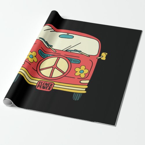 Flower Power Peace Sign Vintage Microbus Van Wrapping Paper