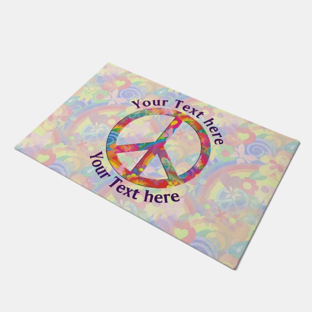 Flower Power Peace sign + your backgr. & ideas Doormat (Angled)