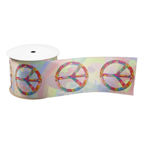 FLOWER POWER PEACE sign  your background Satin Ribbon