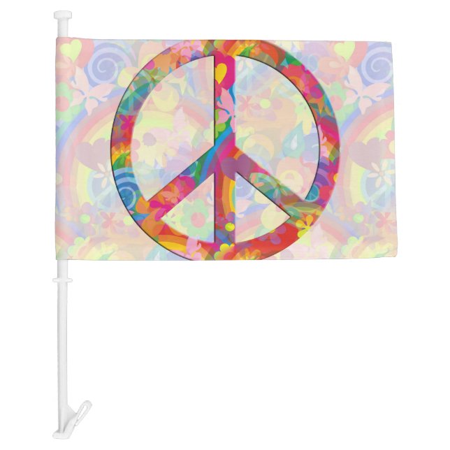 Flower Power Peace sign + your ideas Car Flag (Front)