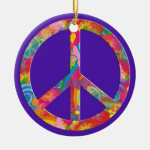 Flower Power Peace   violet Ceramic Ornament