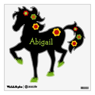 Flower Power Personalized Black Horse Wall Decal