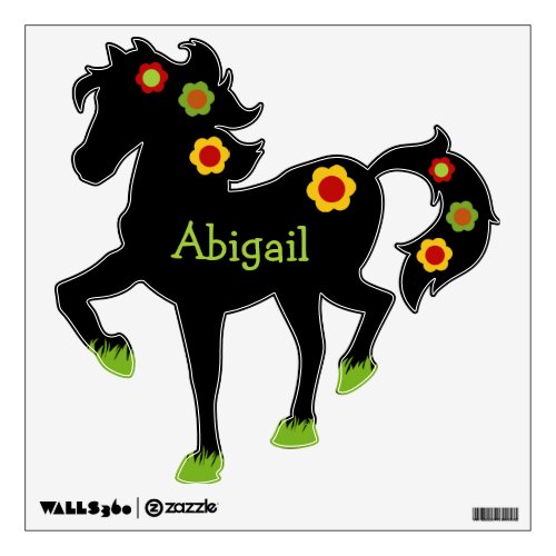 Flower Power Personalized Black Horse Wall Decal