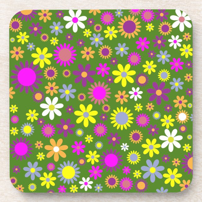 Flower Power Plastic Coaster (Front)