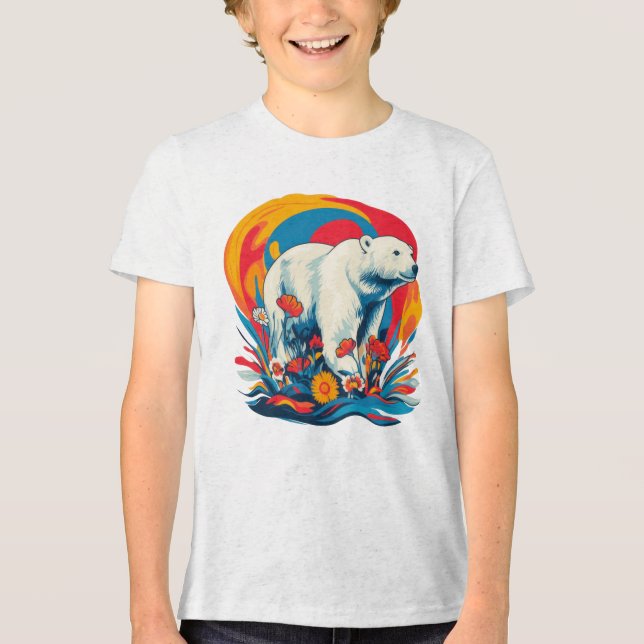 Flower Power Polar Bear Tri-Blend Shirt (Front)