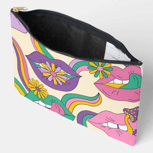 “Flower Power” Print Cosmetic Bag (Open)