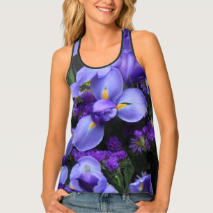 Flower Power, Purple Iris on Black Tank Top