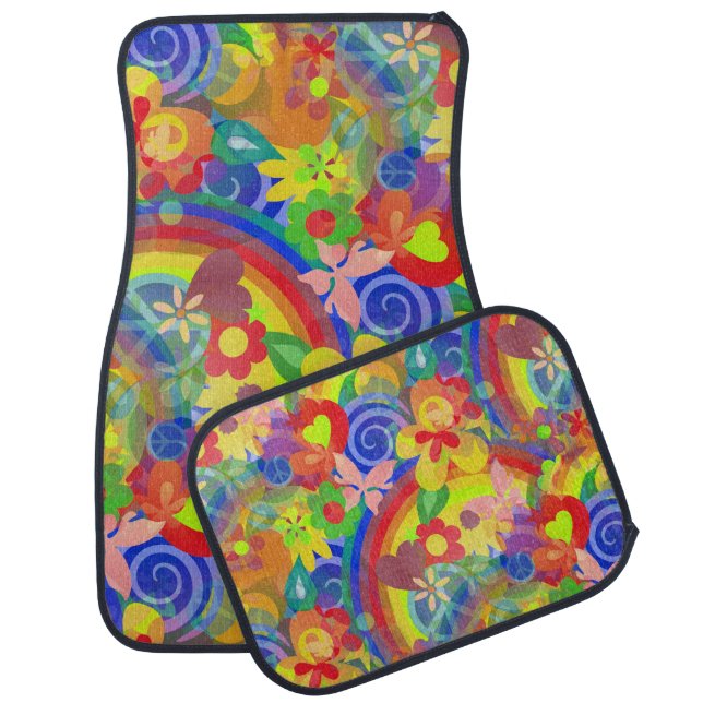 FLOWER POWER RAINBOW Pattern I Car Mat (Set)