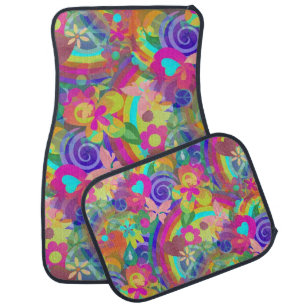 FLOWER POWER RAINBOW Pattern II Car Floor Mat