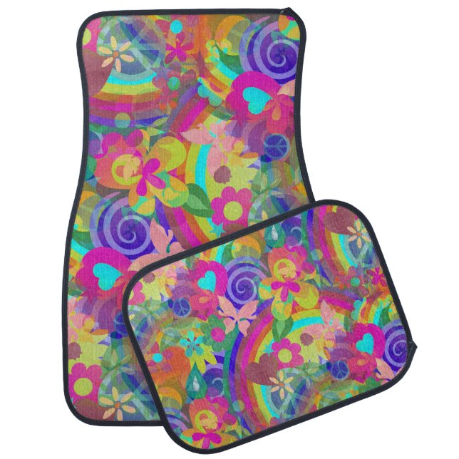 FLOWER POWER RAINBOW Pattern II Car Floor Mat (Set)