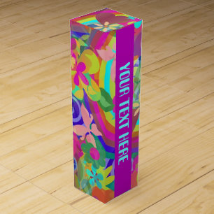 FLOWER POWER RAINBOW Pattern + your text Wine Gift Box