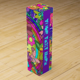 FLOWER POWER RAINBOW Pattern + your text Wine Gift Box